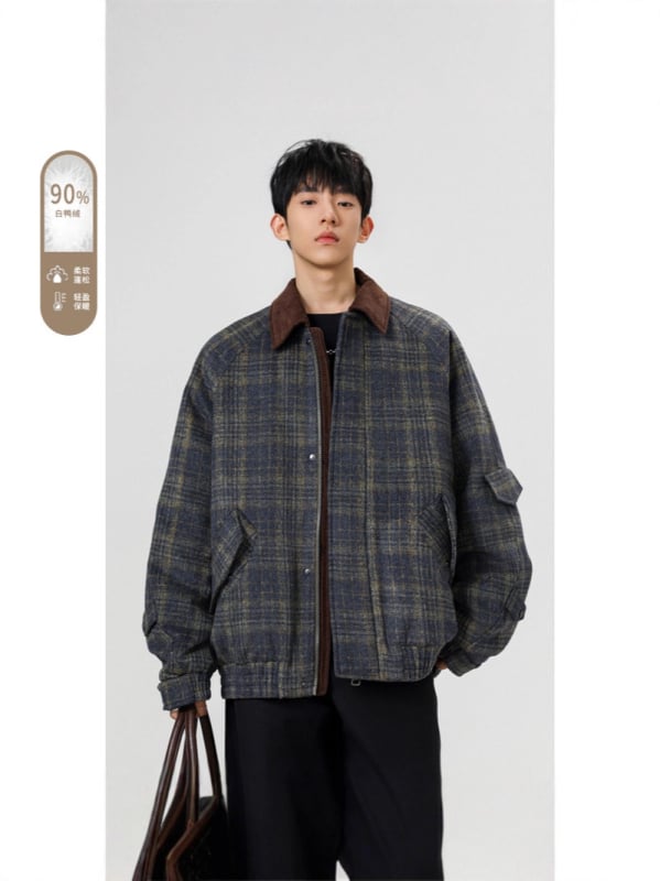 Pánska zimná bunda bez kapucne s bielym kačacím páperím 86–90% obsahom, polyesterový materiál, bežná ochrana proti chladu (-20°C až -5°C)