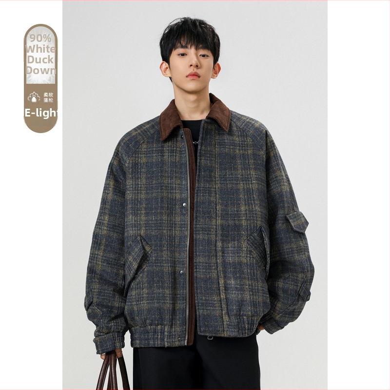 Pánska zimná bunda bez kapucne s bielym kačacím páperím 86–90% obsahom, polyesterový materiál, bežná ochrana proti chladu (-20°C až -5°C)