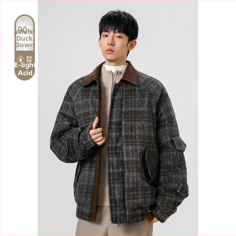 Pánska zimná bunda bez kapucne s bielym kačacím páperím 86–90% obsahom, polyesterový materiál, bežná ochrana proti chladu (-20°C až -5°C)