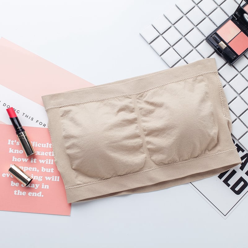 Без презрамки топ бюстгъртник с двойно подплатяване, пълна чашка, найлонова материя, дишащ безшевен дизайн