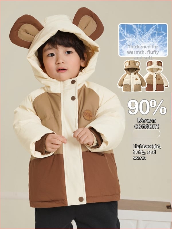 Gyerekeknek szóló kapucnis pehelykabát; töltet: pehely; 1–3 év; téli szezon; stílus: mindennapi