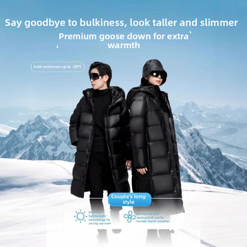 Bunda s bielym husím perím, 86–90% obsah peria, ultra hrubá, nylonová vonkajšia látka, kapucňa