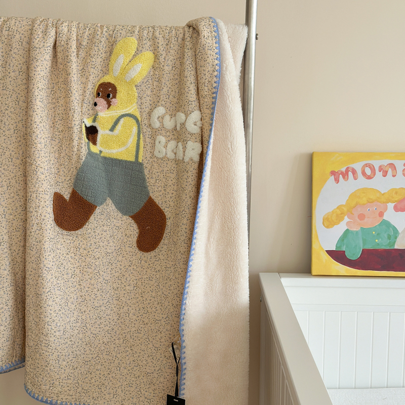 Korejos stiliaus medvilninė antklodė, dviejų sluoksnių siūlai, minkštas medvilnės sametas, siuvinėtas animacinis motyvas, 500–800 g, rudens ir žiemos sezonui