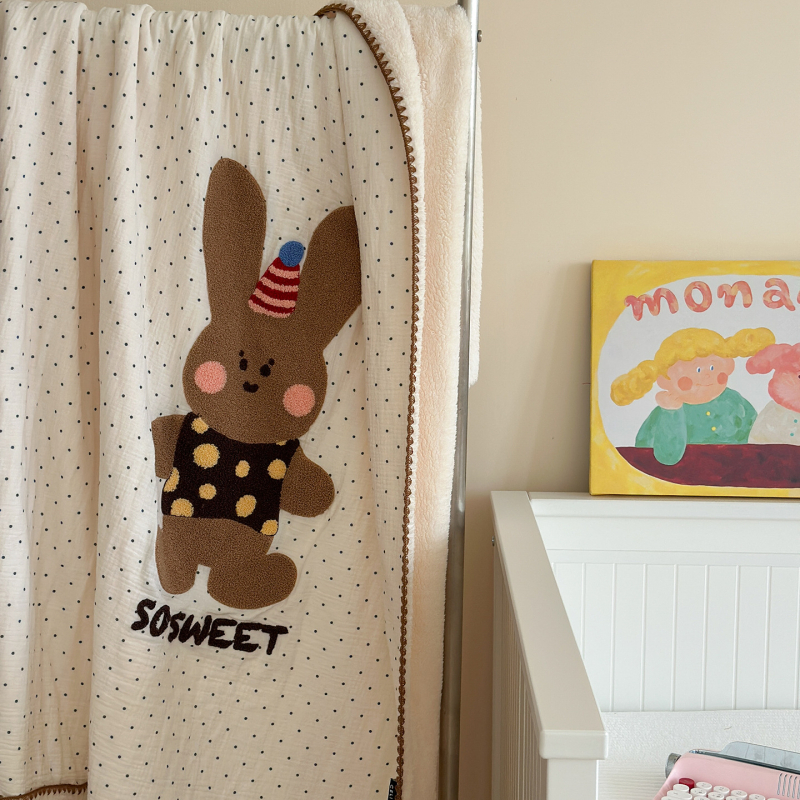 Korejos stiliaus medvilninė antklodė, dviejų sluoksnių siūlai, minkštas medvilnės sametas, siuvinėtas animacinis motyvas, 500–800 g, rudens ir žiemos sezonui