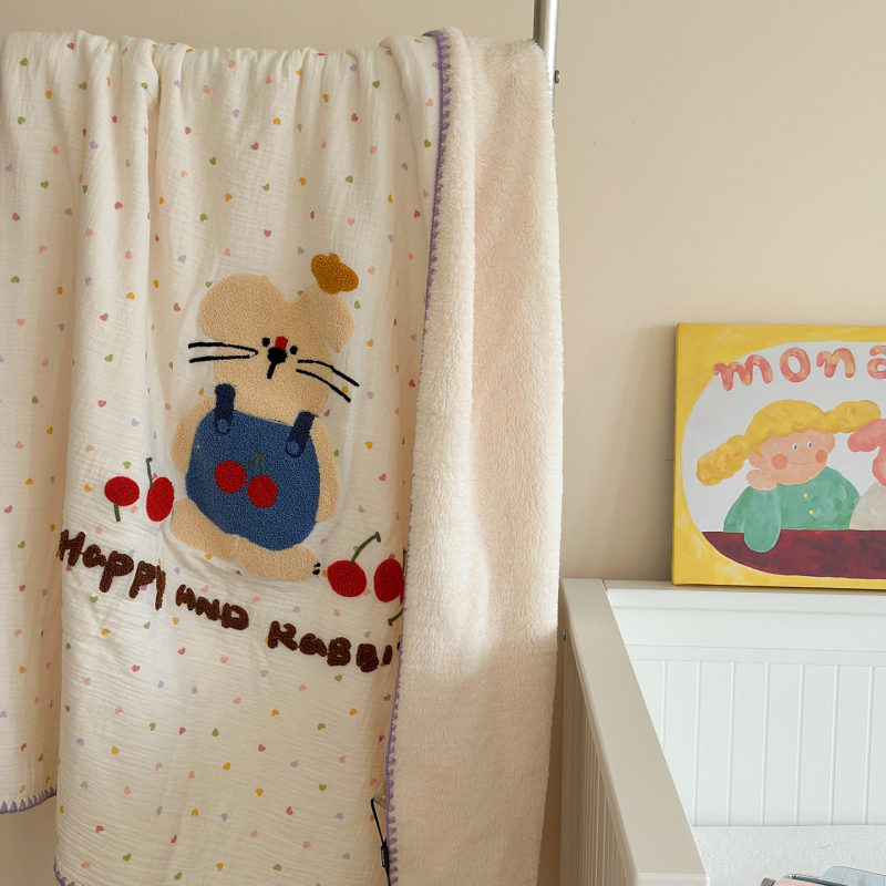 Korejos stiliaus medvilninė antklodė, dviejų sluoksnių siūlai, minkštas medvilnės sametas, siuvinėtas animacinis motyvas, 500–800 g, rudens ir žiemos sezonui