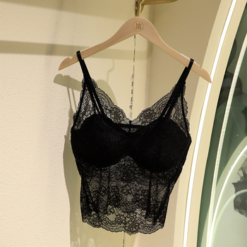 Найлоново дантелено потниче във френски стил с 3/4 тънка чашка и вграден сутиен, красив гръб