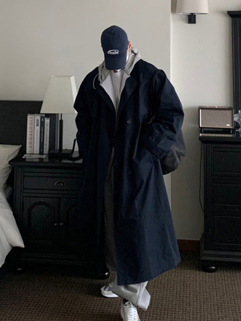 ASCLO pánske trench kabát, kórejský štýl, stredná dĺžka nad kolená, golier s klopou, pásik, zapínanie na jeden rad gombov