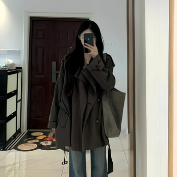 Sieviešu īsa brīvā Chenille vējjaka ar 90–95% Spandexu, žaklīša tipa apkakle, garas princeses piedurknes, pogu dekorācijas ar trīsdimensiju dizainu, pavasaris 2025