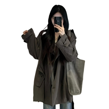 Sieviešu īsa brīvā Chenille vējjaka ar 90–95% Spandexu, žaklīša tipa apkakle, garas princeses piedurknes, pogu dekorācijas ar trīsdimensiju dizainu, pavasaris 2025