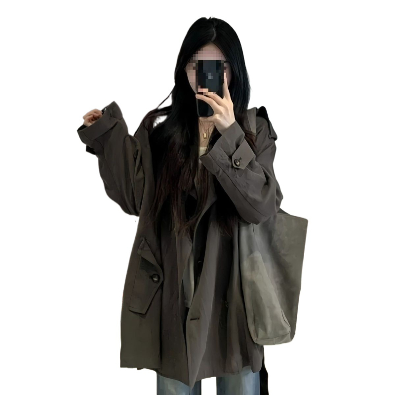 Sieviešu īsa brīvā Chenille vējjaka ar 90–95% Spandexu, žaklīša tipa apkakle, garas princeses piedurknes, pogu dekorācijas ar trīsdimensiju dizainu, pavasaris 2025