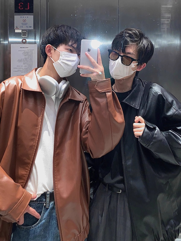 Muška PU kožna jakna u korejskom stilu – široka silueta, rever, zatvarač