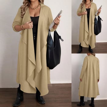 Женски полиестерен ветровкардиган с асиметричен дизайн, джобове с клапи, шалкова яка, едно копче