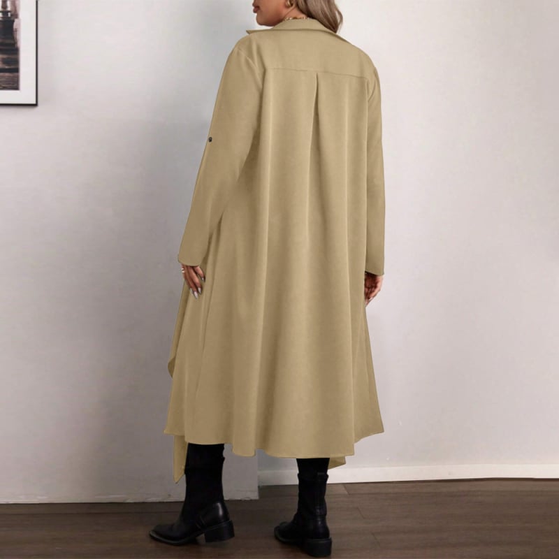 Женски полиестерен ветровкардиган с асиметричен дизайн, джобове с клапи, шалкова яка, едно копче