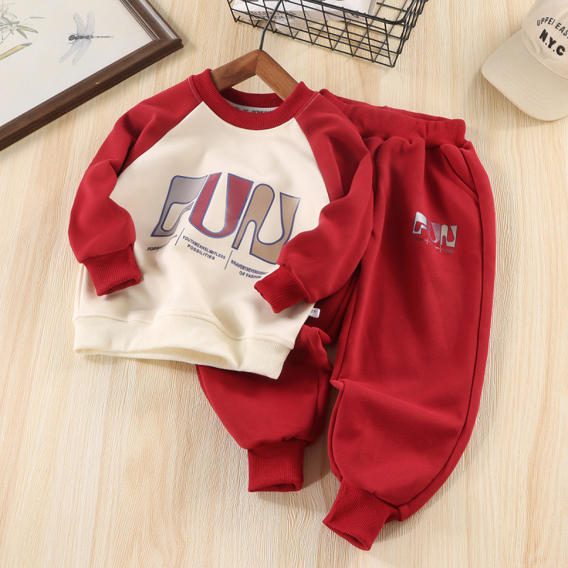 Set de două piese pentru copii: hanorac-pulover și pantaloni, stil coreean, bumbac cu prelucrare moale, primăvară–toamnă, unisex