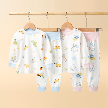 Set pentru copii: Top și pantaloni de toamnă din 100% bumbac, talie înaltă, haine calde de interior pentru sugari și copii 1–3 ani