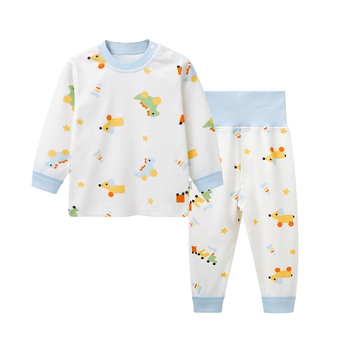 Set pentru copii: Top și pantaloni de toamnă din 100% bumbac, talie înaltă, haine calde de interior pentru sugari și copii 1–3 ani