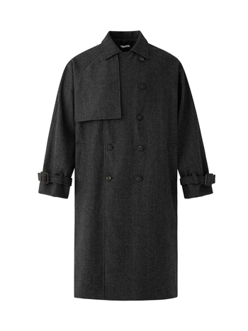 Pánsky kabát, voľný strih, dvojradové zapínanie s golierom, vlnená zmes, jednofarebný vzor, zimná 2025