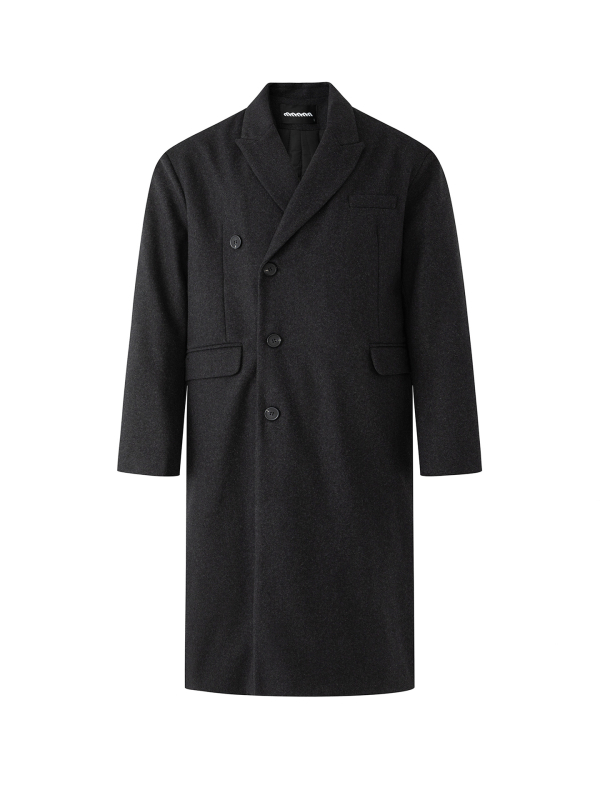 Pánsky zimný kabát strednej dĺžky, voľný strih, dvojradové zapínanie, sako golier, vrecká