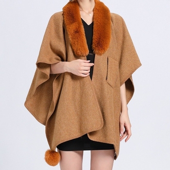 Cardigan tricotat pentru femei, guler din blană artificială de iepure, exterior poliester warp-knit, lungime standard, cald