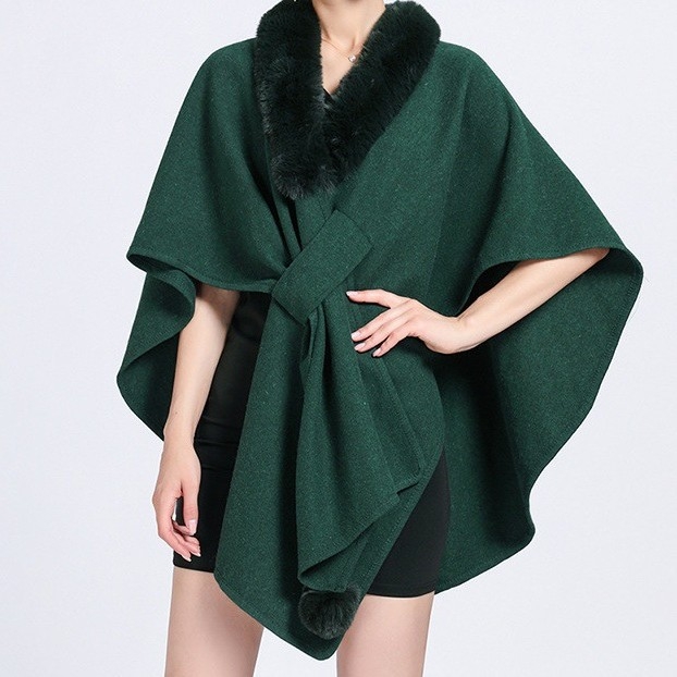 Cardigan tricotat pentru femei, guler din blană artificială de iepure, exterior poliester warp-knit, lungime standard, cald