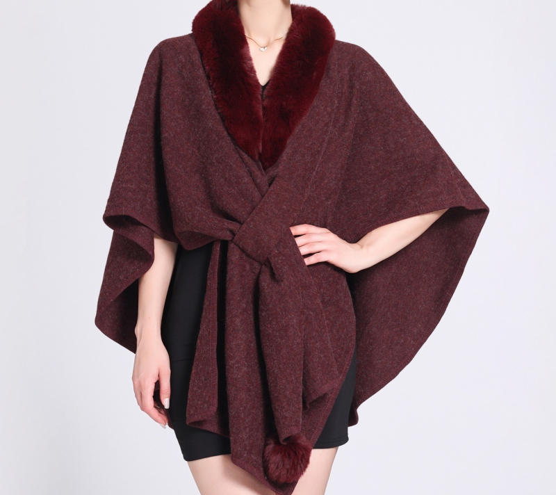 Cardigan tricotat pentru femei, guler din blană artificială de iepure, exterior poliester warp-knit, lungime standard, cald