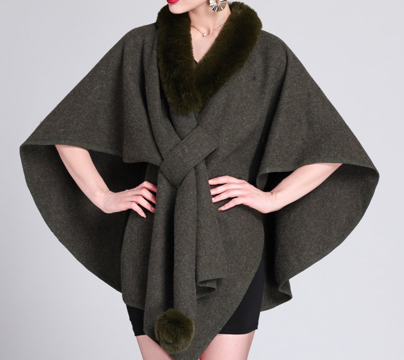 Cardigan tricotat pentru femei, guler din blană artificială de iepure, exterior poliester warp-knit, lungime standard, cald