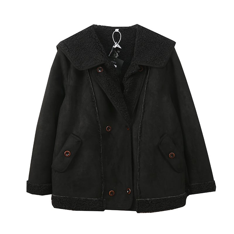 Sievietes ārējā jaka Deers Fiber Velvet, poliesteris 95%+, garas piedurknes, Sailor Collar, Thick