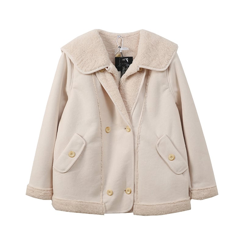 Sievietes ārējā jaka Deers Fiber Velvet, poliesteris 95%+, garas piedurknes, Sailor Collar, Thick