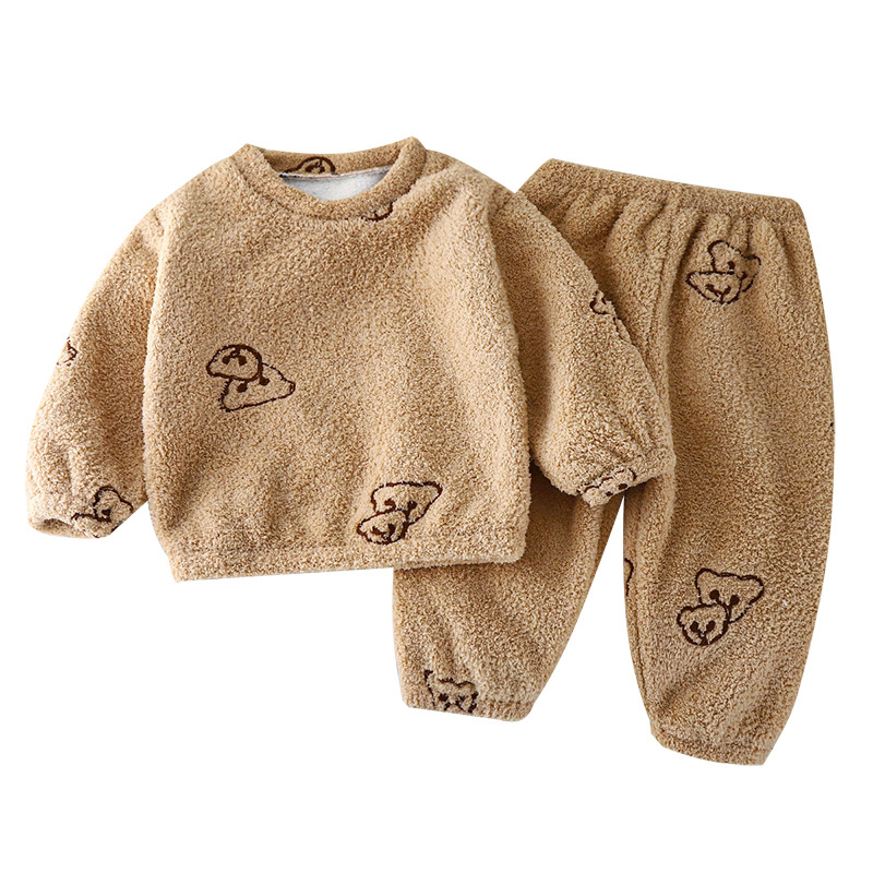 Laste ööriietekomplekt sügisel ja talvel - paksem fleece, 100% polüester, stiil K, mustrid: loomad, multikas, lilled, vanus 3–8 aastat