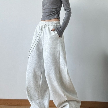 Pantaloni largi casual pentru femei, din țesătură țesută, material lână, primăvara 2024