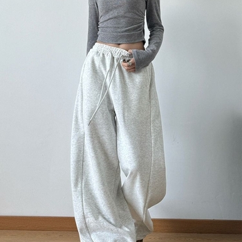 Pantaloni largi casual pentru femei, din țesătură țesută, material lână, primăvara 2024