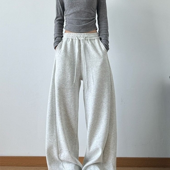 Pantaloni largi casual pentru femei, din țesătură țesută, material lână, primăvara 2024