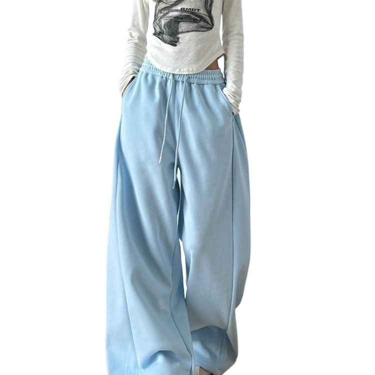 Pantaloni largi casual pentru femei, din țesătură țesută, material lână, primăvara 2024