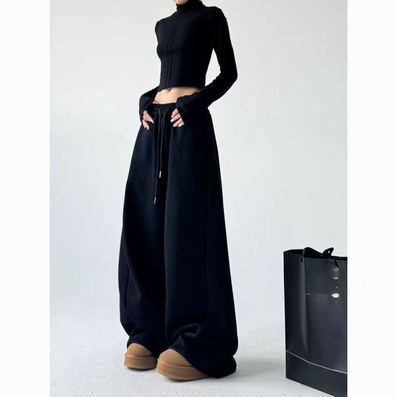 Pantaloni largi casual pentru femei, din țesătură țesută, material lână, primăvara 2024