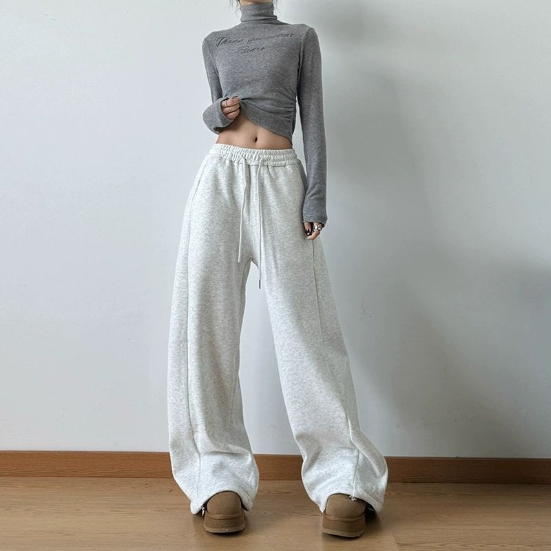 Pantaloni largi casual pentru femei, din țesătură țesută, material lână, primăvara 2024