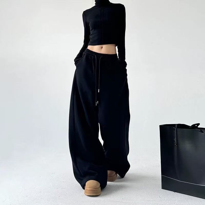 Pantaloni largi casual pentru femei, din țesătură țesută, material lână, primăvara 2024