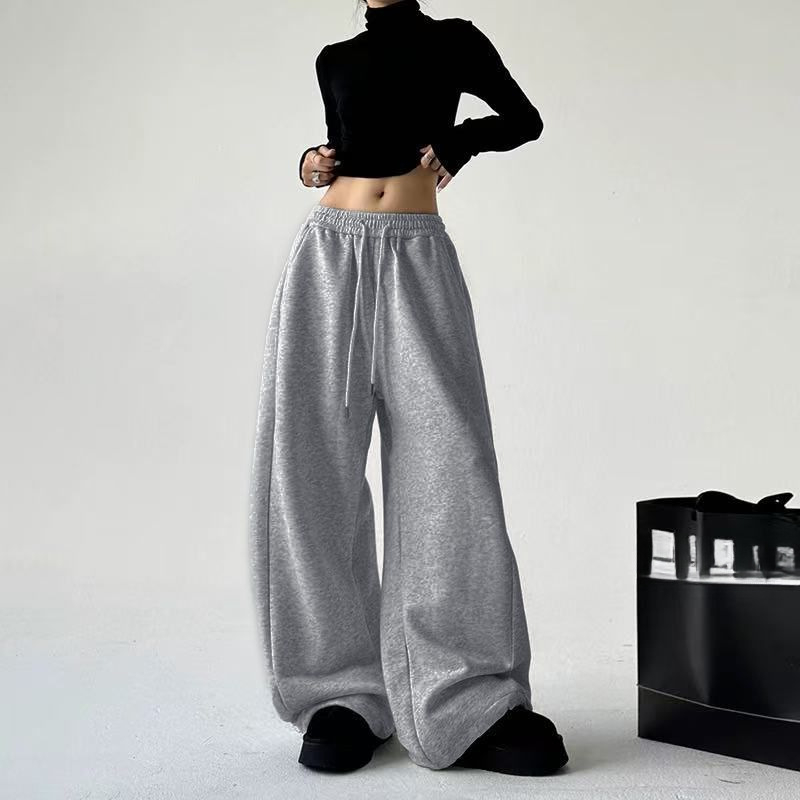 Pantaloni largi casual pentru femei, din țesătură țesută, material lână, primăvara 2024