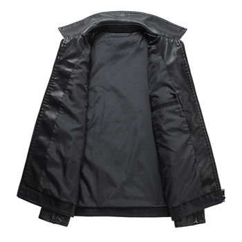 Vyrinė PU odinė striukė, fleece pamušalas, siaura kirpimo, užtrauktukas, ilgas ilgis