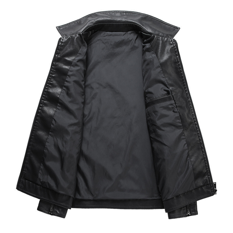 Vyrinė PU odinė striukė, fleece pamušalas, siaura kirpimo, užtrauktukas, ilgas ilgis