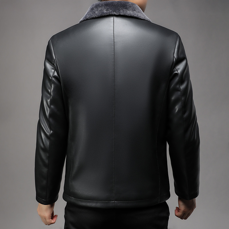 Vyrinė PU odinė striukė, užtrauktukas, apykaklė su klopu, prigludęs kirpimas, žiemos kolekcija 2024