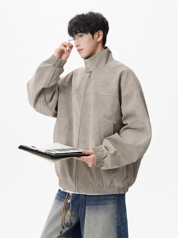 Vyrinė PU odinė striukė, retro stiliaus dėvėtas tie-dye raštas, apykaklė su lapeliu, vienos eilės užsegimas