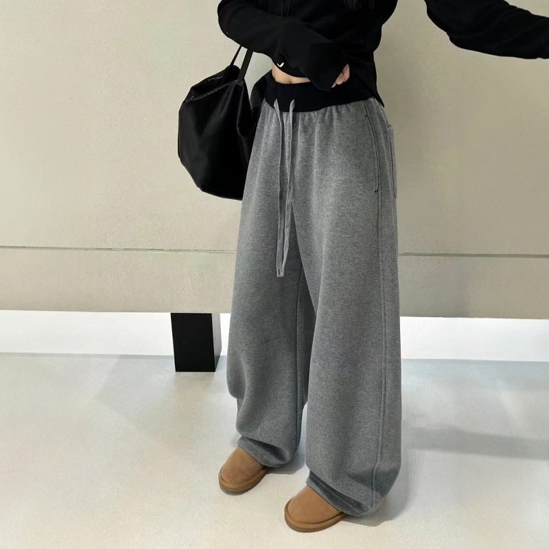 Pantaloni trening largi pentru femei, talie înaltă cu șnur reglabil, buzunare, stil urban, primăvara 2025