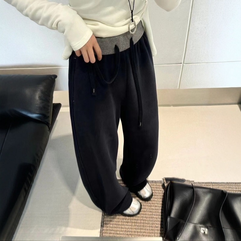 Pantaloni trening largi pentru femei, talie înaltă cu șnur reglabil, buzunare, stil urban, primăvara 2025