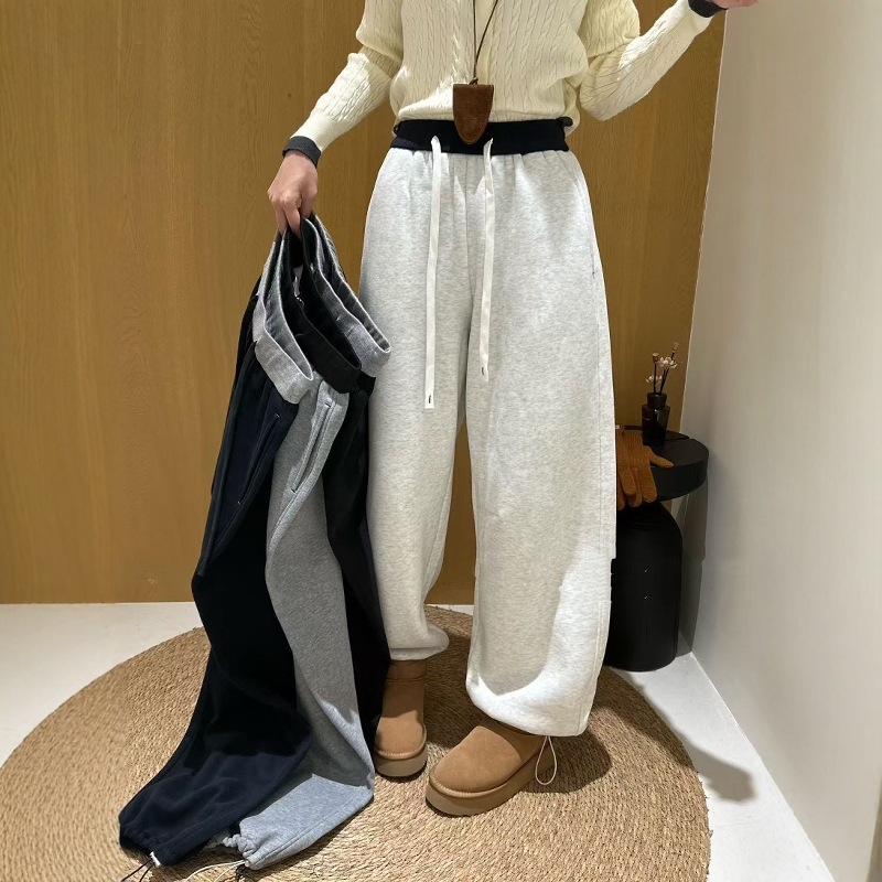 Pantaloni trening largi pentru femei, talie înaltă cu șnur reglabil, buzunare, stil urban, primăvara 2025