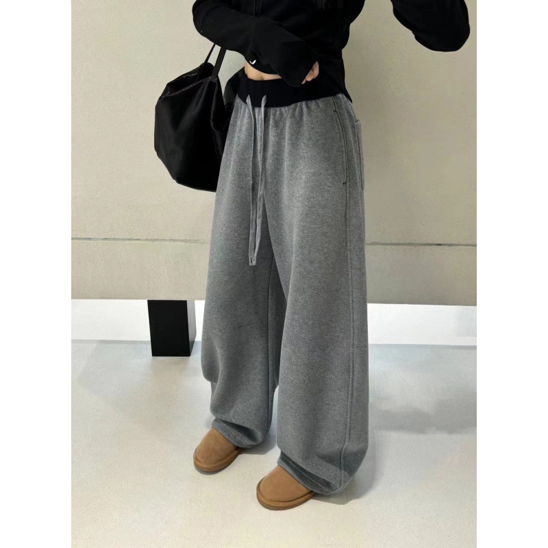 Pantaloni trening largi pentru femei, talie înaltă cu șnur reglabil, buzunare, stil urban, primăvara 2025