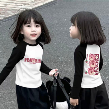 Mergaitėms skirtas 100% medvilnės ilgos rankovės marškinėliai su apvaliu kaklu, animacinis raštas, drėgmės valdymas