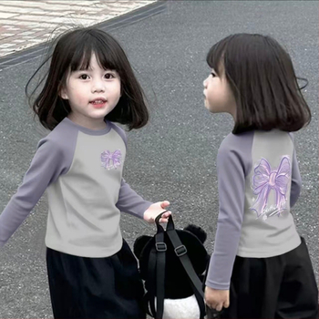 Mergaitėms skirtas 100% medvilnės ilgos rankovės marškinėliai su apvaliu kaklu, animacinis raštas, drėgmės valdymas