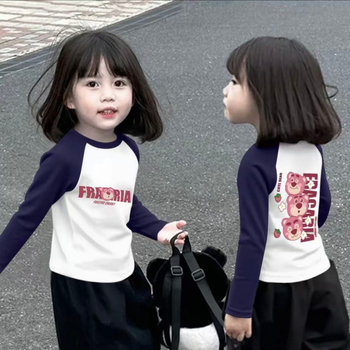 Mergaitėms skirtas 100% medvilnės ilgos rankovės marškinėliai su apvaliu kaklu, animacinis raštas, drėgmės valdymas