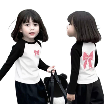 Mergaitėms skirtas 100% medvilnės ilgos rankovės marškinėliai su apvaliu kaklu, animacinis raštas, drėgmės valdymas