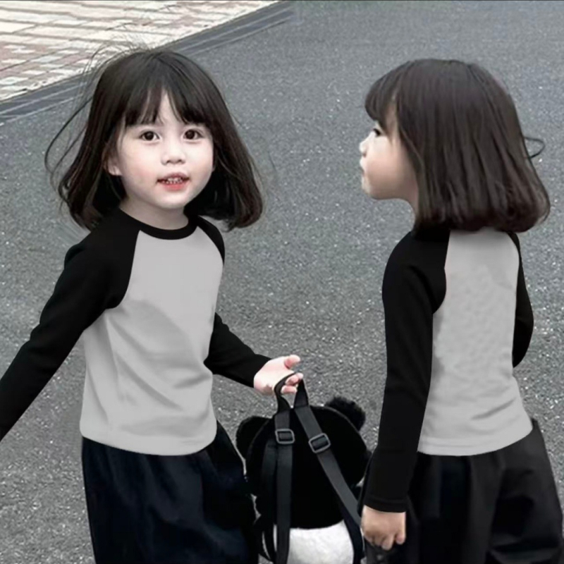 Mergaitėms skirtas 100% medvilnės ilgos rankovės marškinėliai su apvaliu kaklu, animacinis raštas, drėgmės valdymas